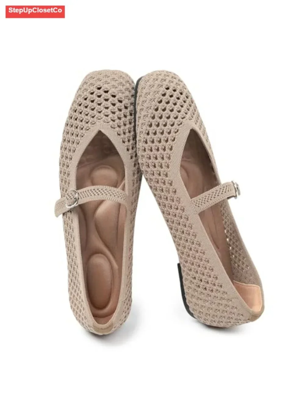 Woven Mary Jane Flats Square Toe Ankle Strap Washable Comfortable